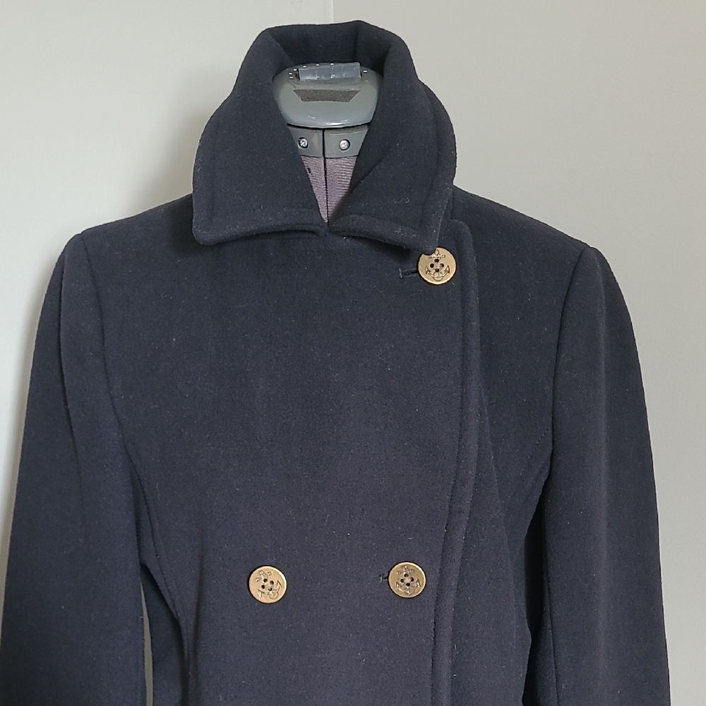 Lands' End Black Pea Coat Anchor Buttons Nautical Coastal - Picture 4 of 12